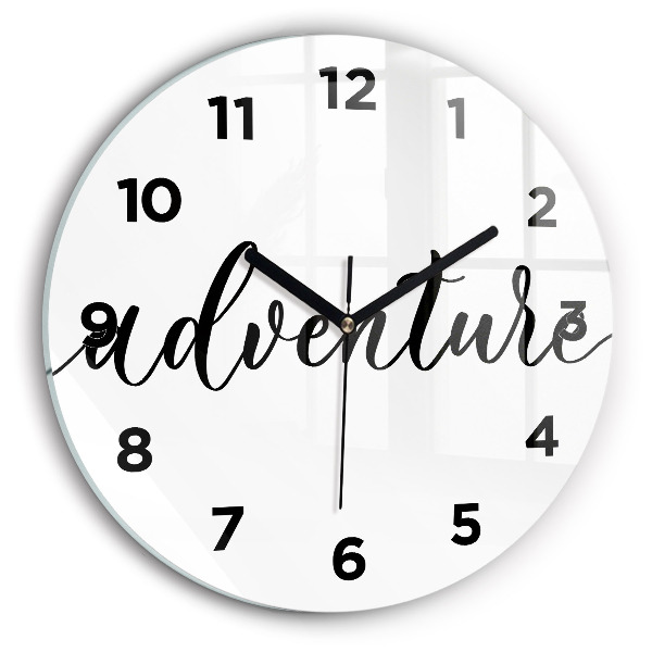 Round glass wall clock Adventure inscription