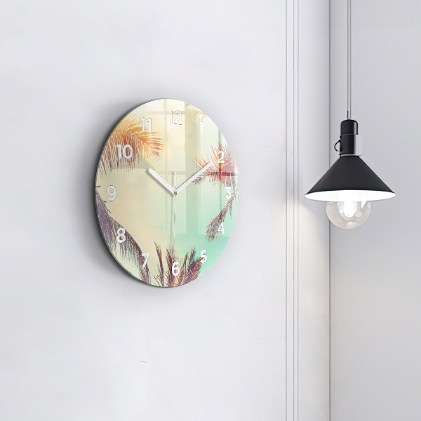 Round glass wall clock Tropical palm trees