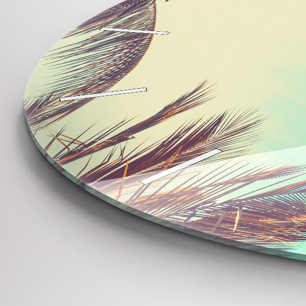 Round glass wall clock Tropical palm trees