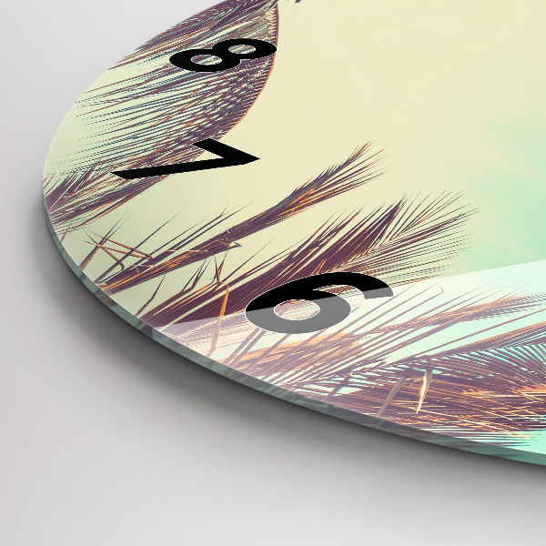Round glass wall clock Tropical palm trees