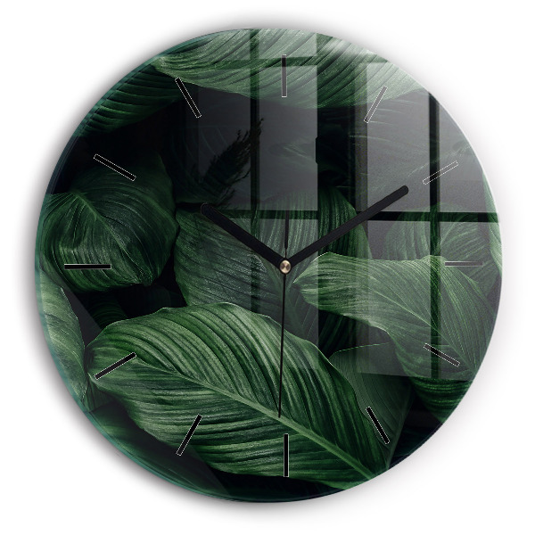Round glass wall clock Tropical Monstera