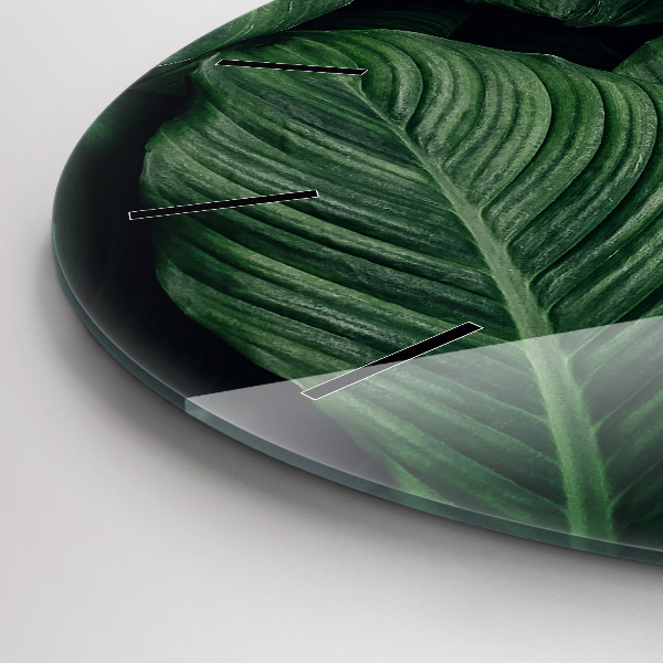 Round glass wall clock Tropical Monstera