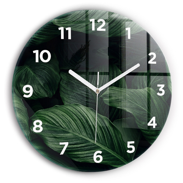 Round glass wall clock Tropical Monstera