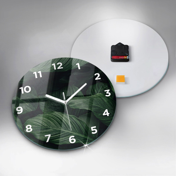 Round glass wall clock Tropical Monstera