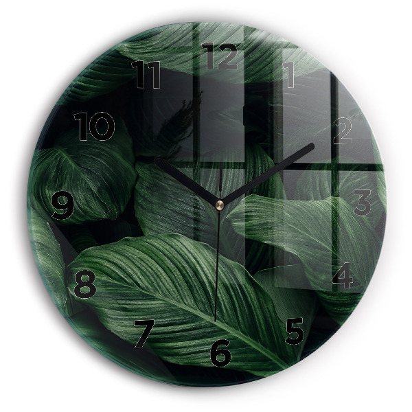 Round glass wall clock Tropical Monstera