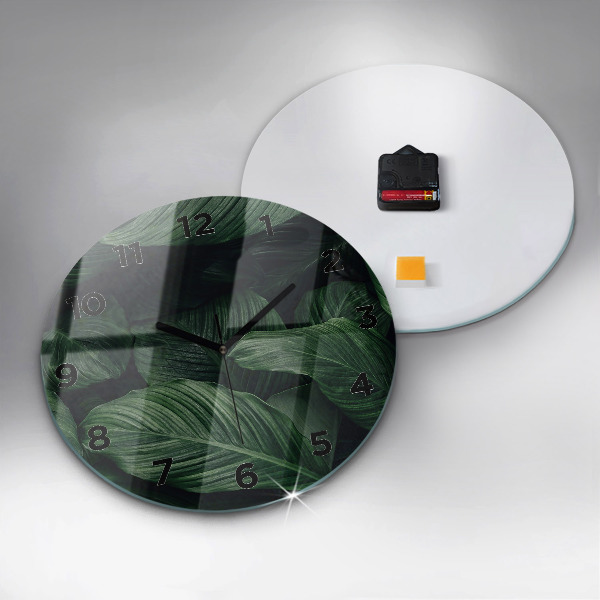 Round glass wall clock Tropical Monstera