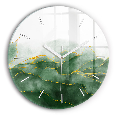 Round glass wall clock Abstraction leaves
