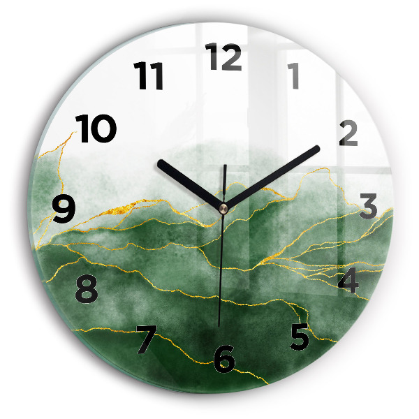 Round glass wall clock Abstraction leaves