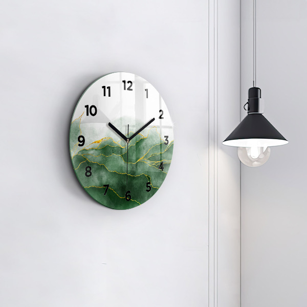 Round glass wall clock Abstraction leaves