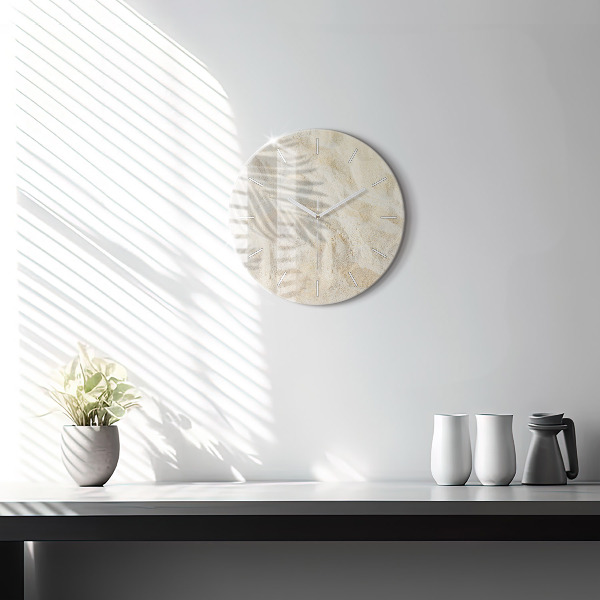 Round glass wall clock Palm tree shadow sand