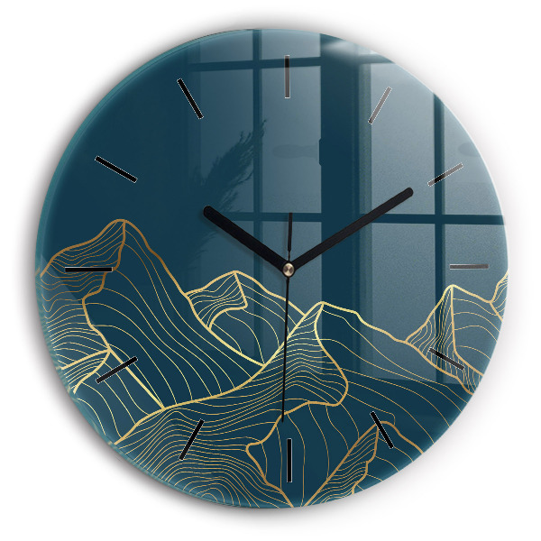 Round glass wall clock Sketch of the mountains