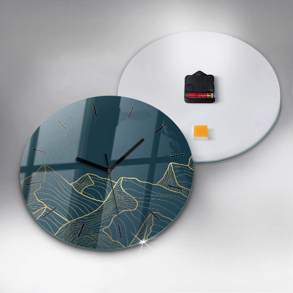 Round glass wall clock Sketch of the mountains