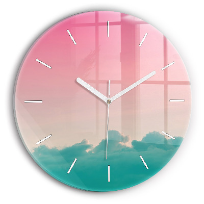 Round glass wall clock Sky and mountain gradient