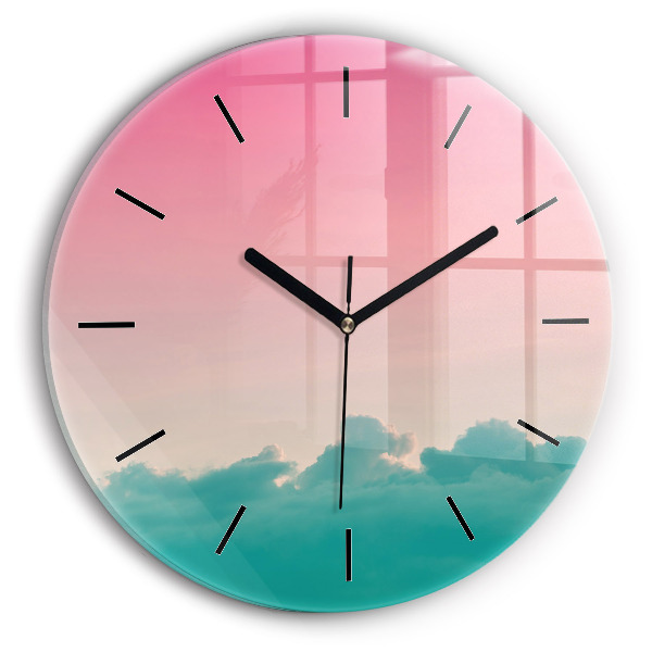 Round glass wall clock Sky and mountain gradient