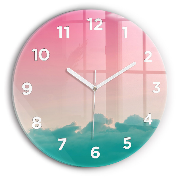 Round glass wall clock Sky and mountain gradient
