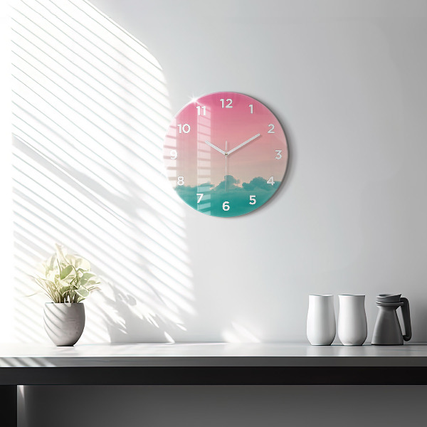 Round glass wall clock Sky and mountain gradient