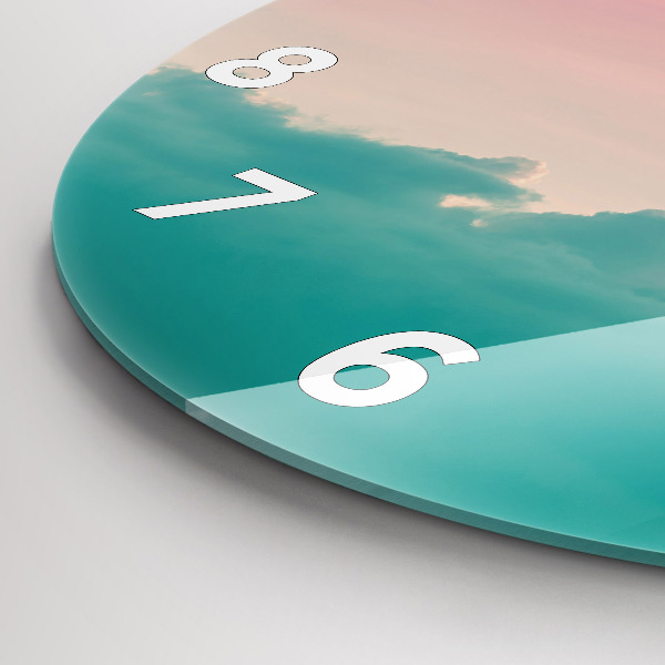 Round glass wall clock Sky and mountain gradient