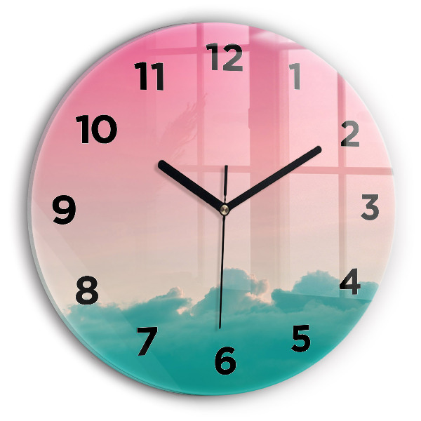 Round glass wall clock Sky and mountain gradient