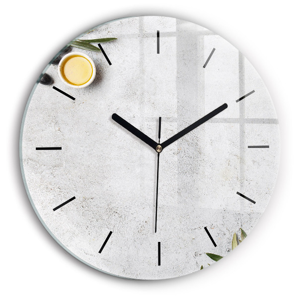 Round glass wall clock Minimalist olives