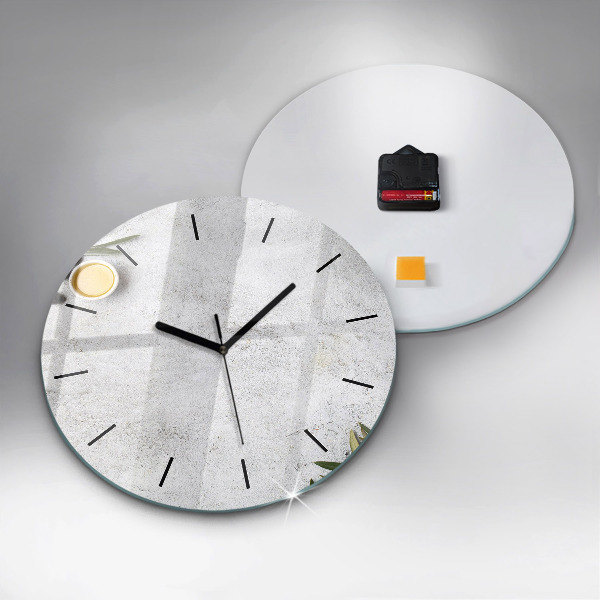 Round glass wall clock Minimalist olives