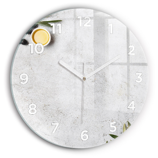 Round glass wall clock Minimalist olives