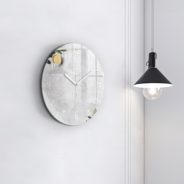 Round glass wall clock Minimalist olives