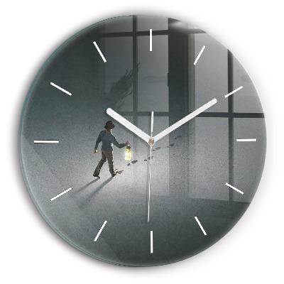 Round glass wall clock Wanderer in the Dark