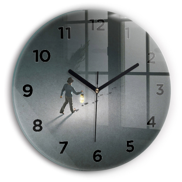 Round glass wall clock Wanderer in the Dark