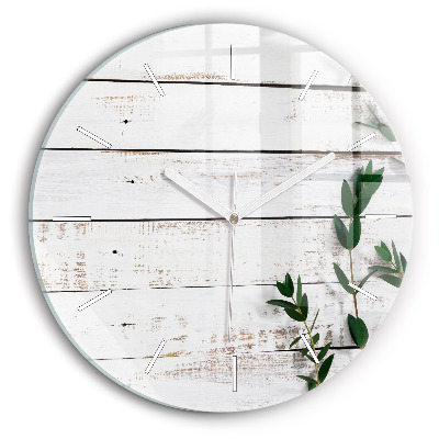 Round glass wall clock Light wooden boards