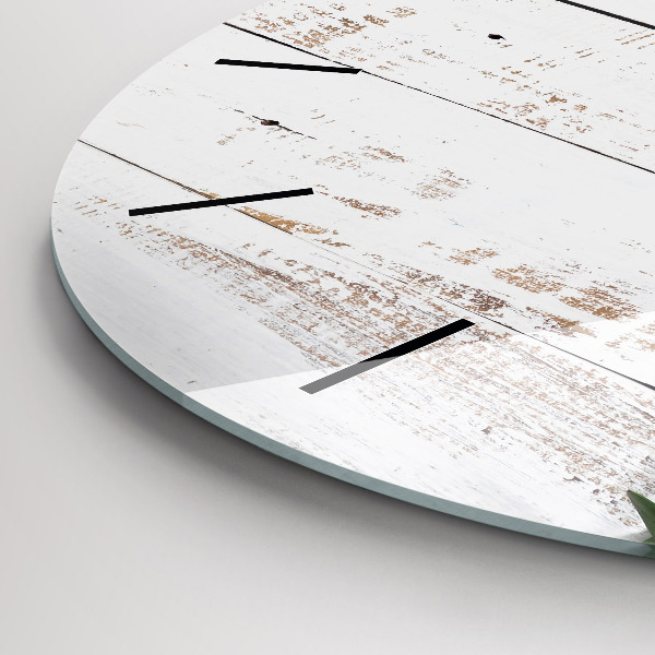 Round glass wall clock Light wooden boards