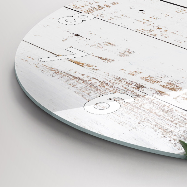 Round glass wall clock Light wooden boards