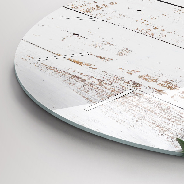 Round glass wall clock Light wooden boards