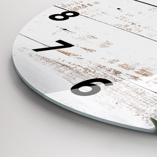 Round glass wall clock Light wooden boards
