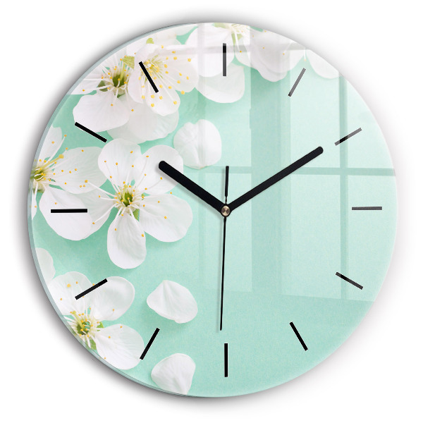 Round glass wall clock Blooming apple blossoms