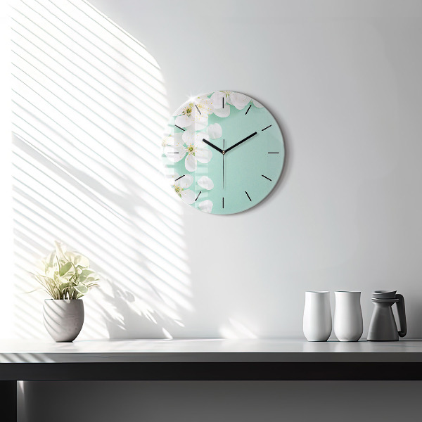 Round glass wall clock Blooming apple blossoms