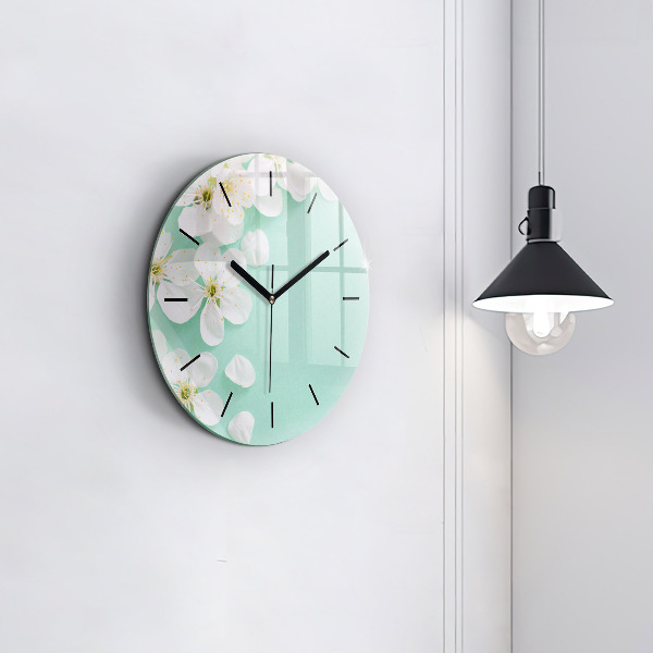 Round glass wall clock Blooming apple blossoms
