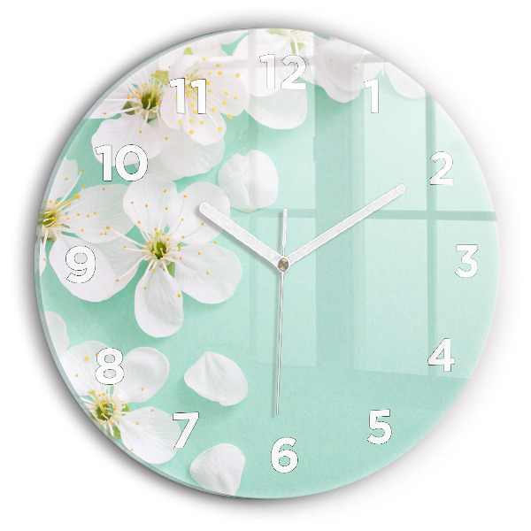Round glass wall clock Blooming apple blossoms