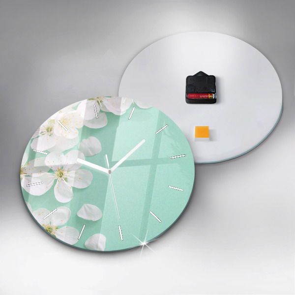 Round glass wall clock Blooming apple blossoms