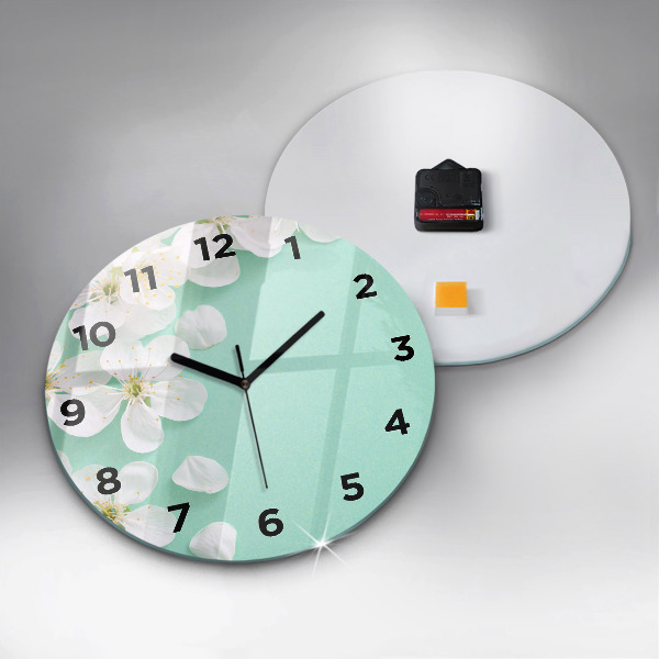 Round glass wall clock Blooming apple blossoms