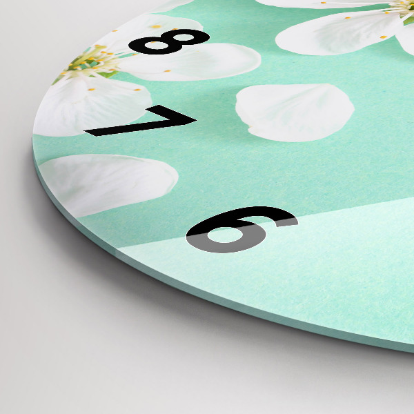 Round glass wall clock Blooming apple blossoms