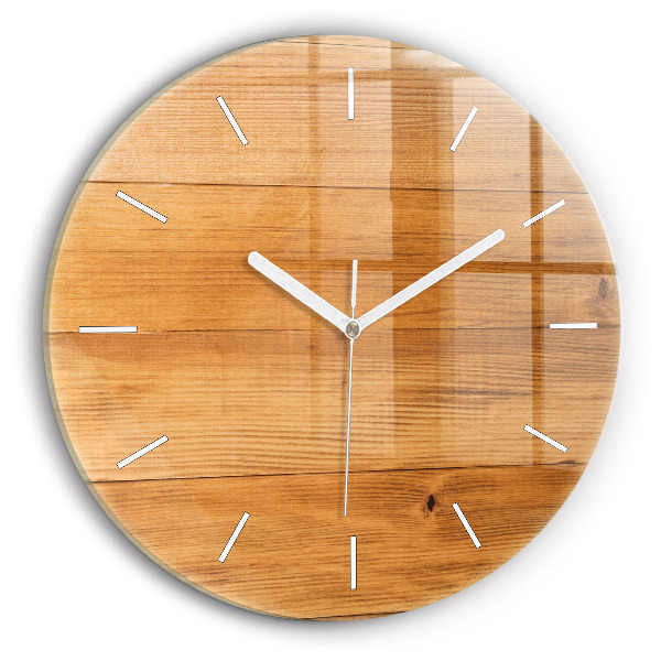 Round glass wall clock Wooden boards