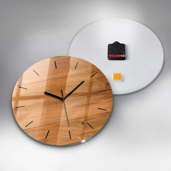 Round glass wall clock Wooden boards