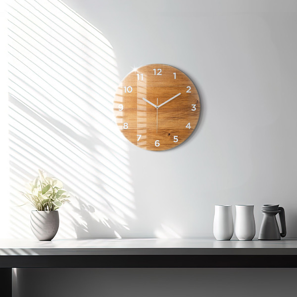 Round glass wall clock Wooden boards