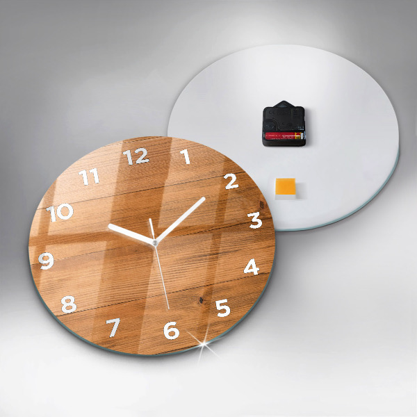 Round glass wall clock Wooden boards