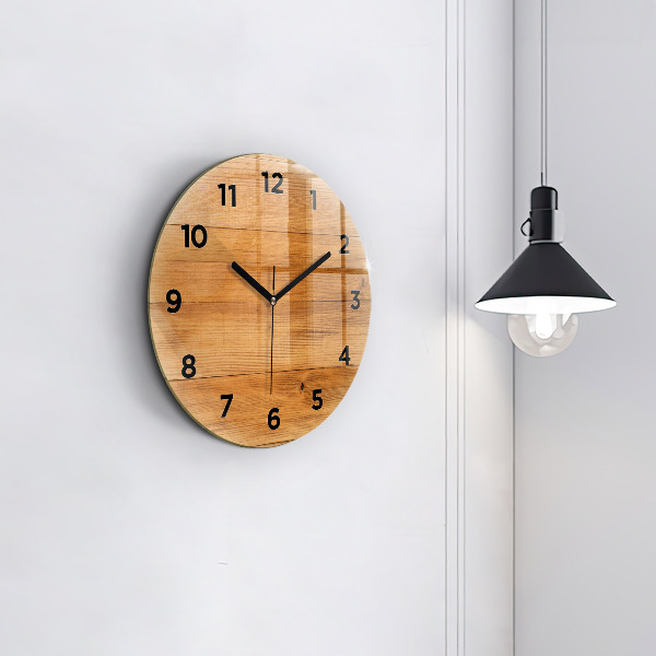 Round glass wall clock Wooden boards