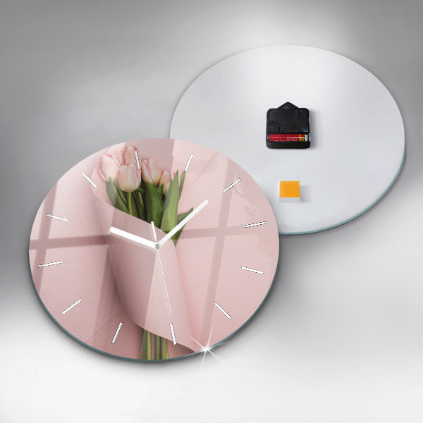 Round glass wall clock Tulip flower bouquet