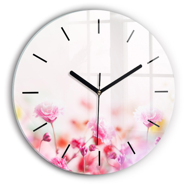 Round glass wall clock Flowers in the meadow