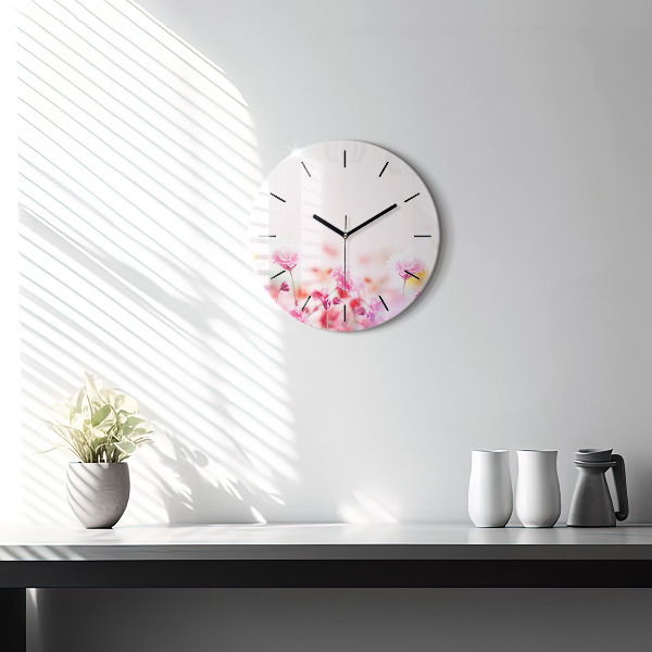 Round glass wall clock Flowers in the meadow