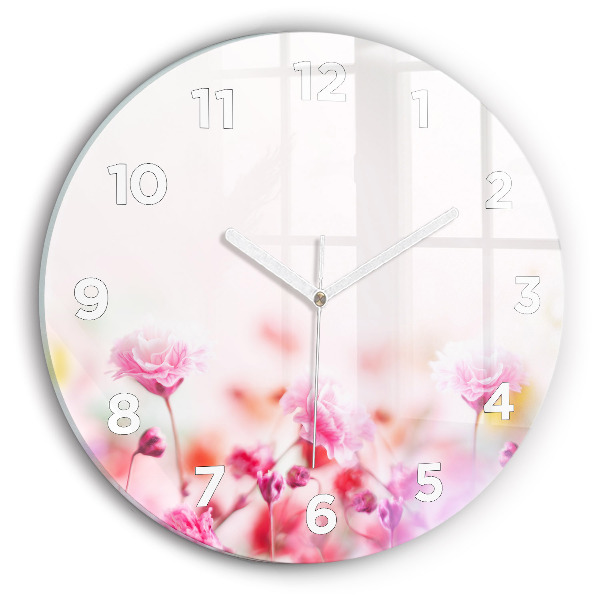 Round glass wall clock Flowers in the meadow