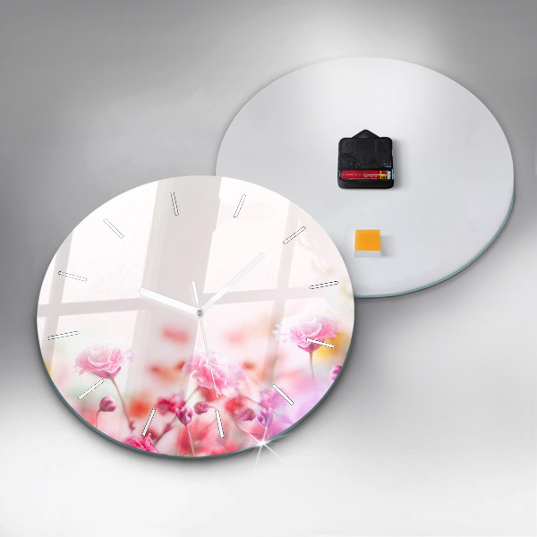 Round glass wall clock Flowers in the meadow